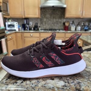 Adidas Cloudfoam Floral-Trim Running Sneakers - Brown & Coral